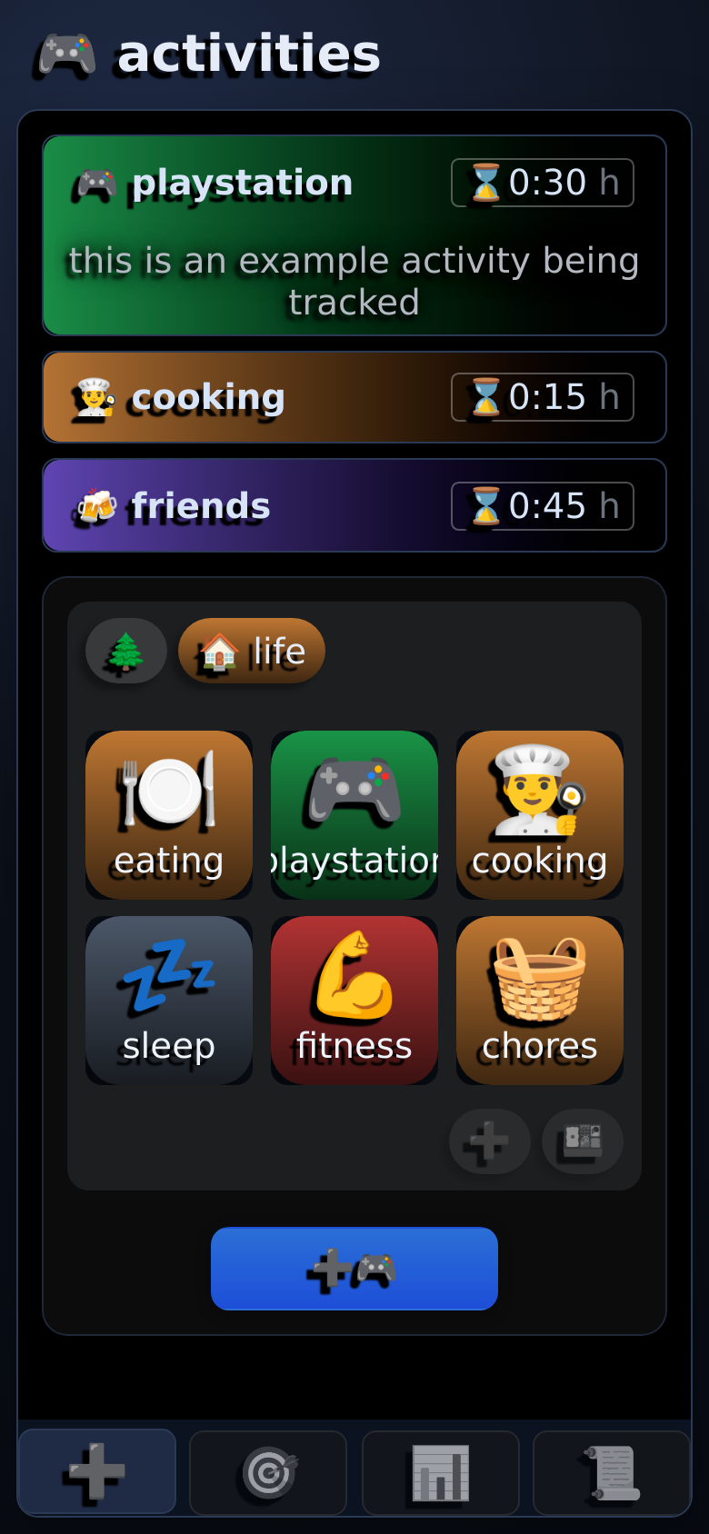 Time Optimizer: activities running, and a group of activities to start